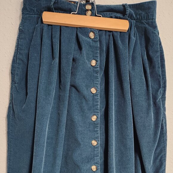 Eddie Bauer Women's Vintage Long Green Cottagecore Pleated Corduroy Skirt 12 - Picture 1 of 8